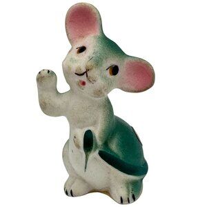 Bone China Mouse Vintage Figurine From Japan Pink Green